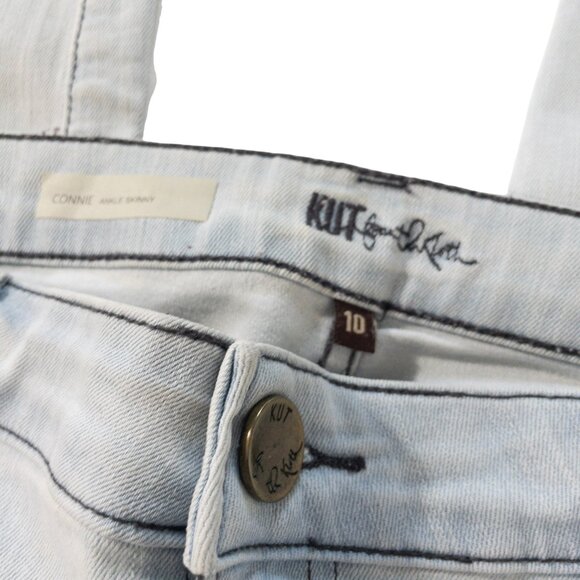 Kut from the Kloth Ankle Skinny White Light Blue Denim SZ 10 Raw Hem 28" L - Picture 10 of 13